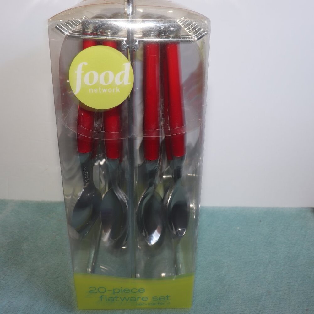 FOOD NETWORK Service for 4 Flatware 20 Piece Set W/Hanging Storage Rack Red New - Picture 6 of 7